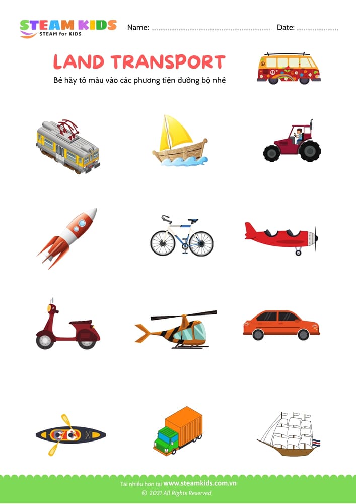 Bài tập khoa học - Nhận biết phương tiện giao thông - B4
