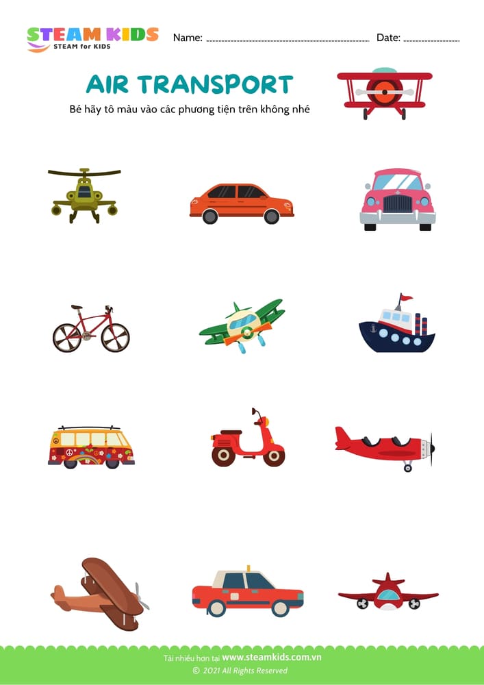 Bài tập khoa học - Nhận biết phương tiện giao thông - B5
