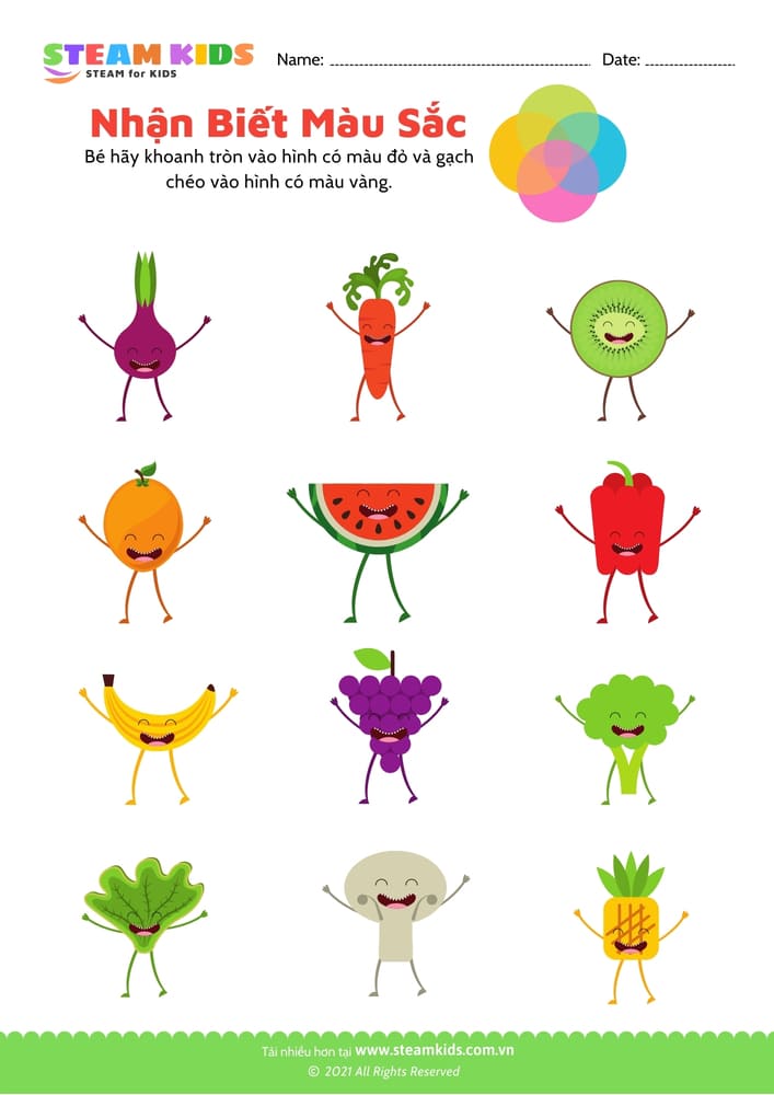 Bài tập khoa học - Nhận biết màu sắc - B7