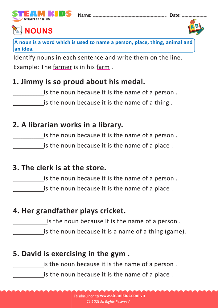 Bài tập tiếng anh - Nouns - B7