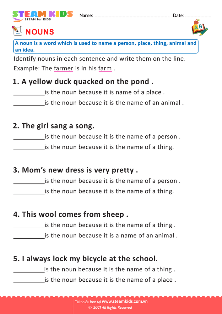 Bài tập tiếng anh - Nouns - B8