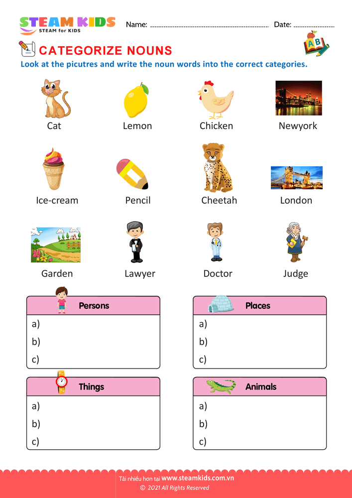 Bài tập tiếng anh - Categorize nouns - B5
