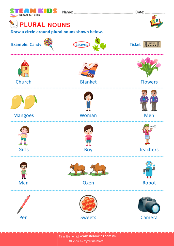 Bài tập tiếng anh - Singular and Plural Nouns - B2