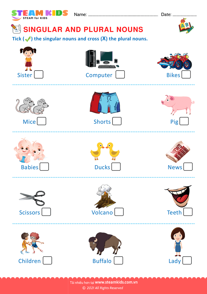 Bài tập tiếng anh - Singular and Plural Nouns - B3