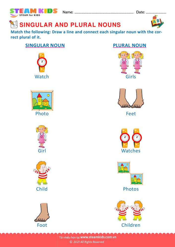 Bài tập tiếng anh - Singular and Plural Nouns - B9