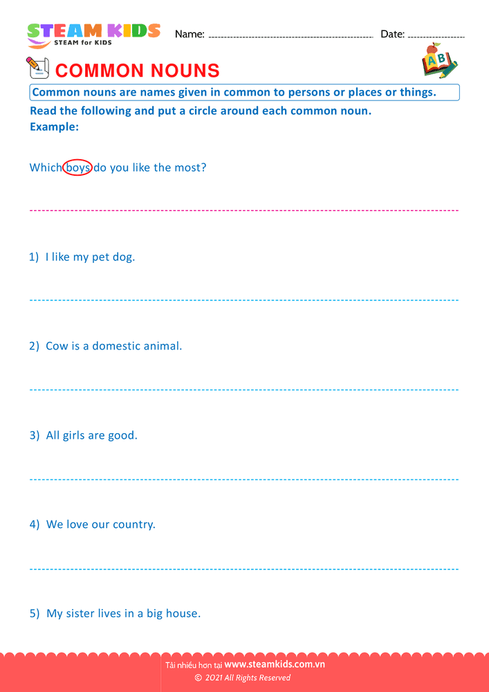Bài tập tiếng anh - Common Nouns - B10