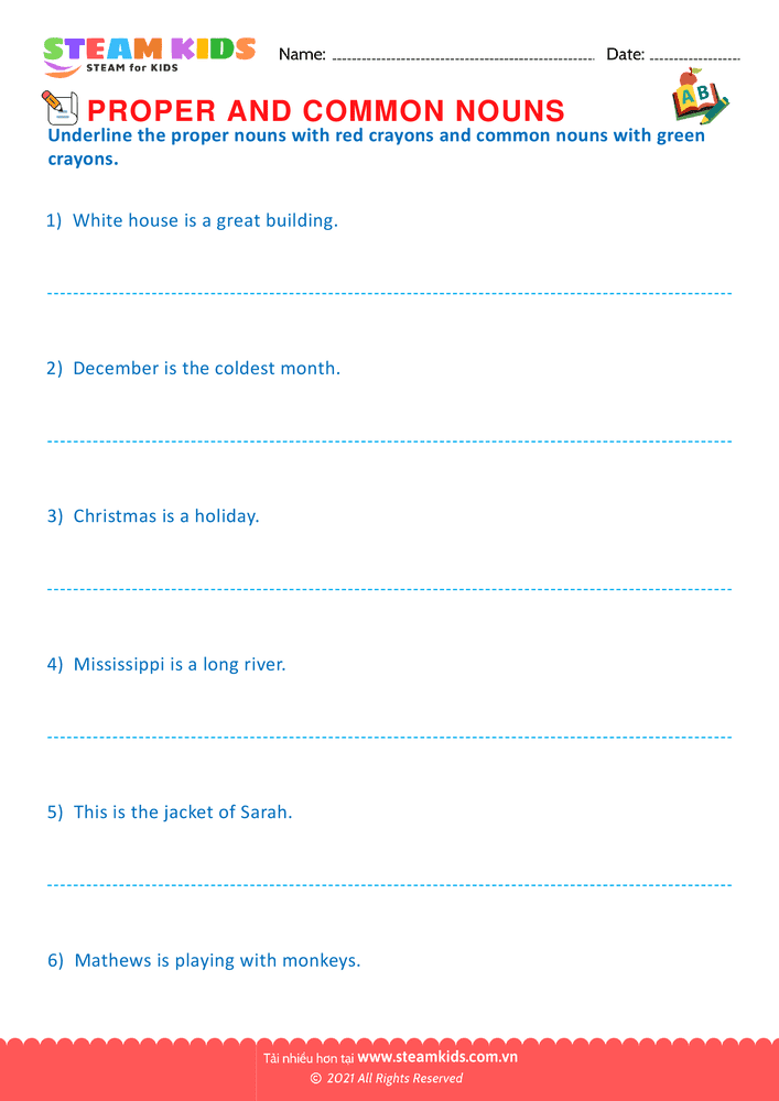 Bài tập tiếng anh - Proper And Common Nouns - B2