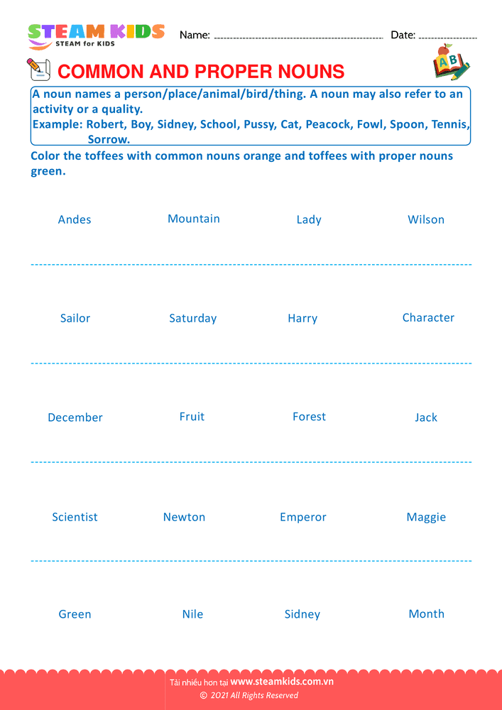 Bài tập tiếng anh - Proper and Common Nouns - B8