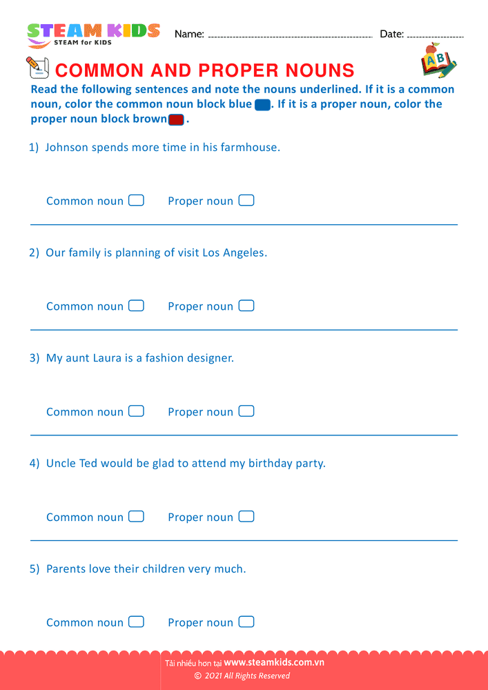 Bài tập tiếng anh - Proper and Common Nouns - B10