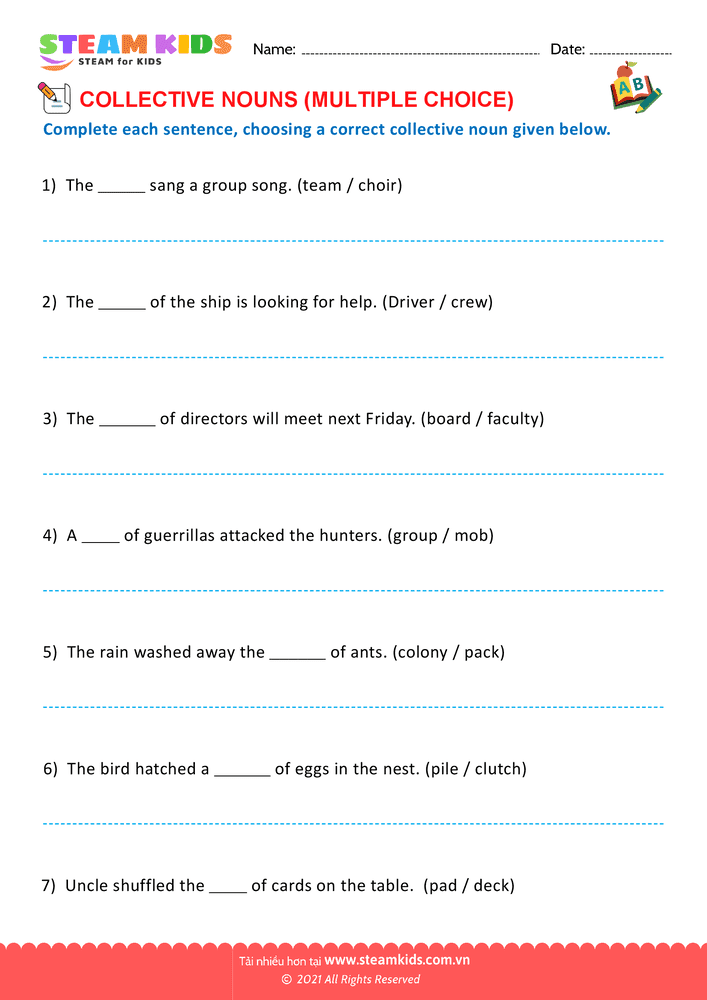 Bài tập tiếng anh - Collective nouns - B36