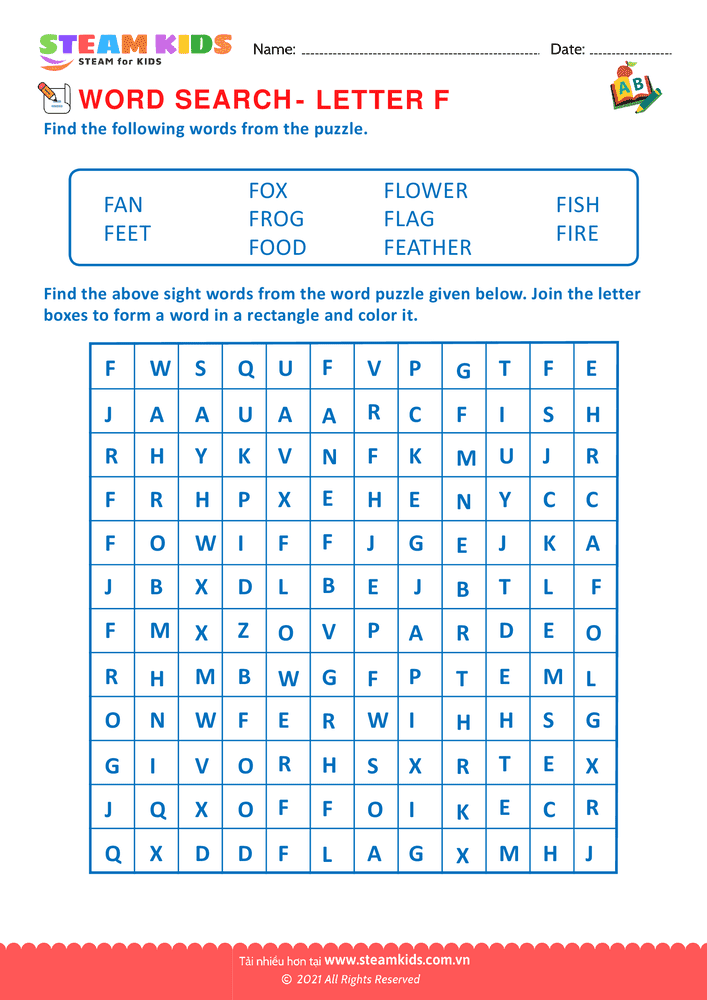 Bài tập tiếng anh - Word Search - BLetter F