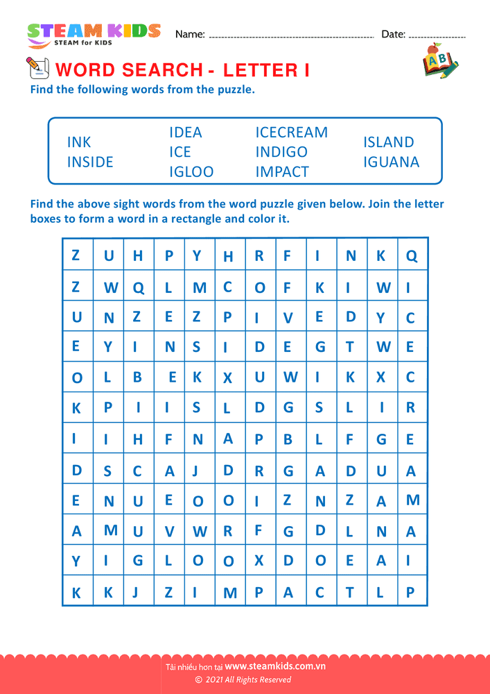 Bài tập tiếng anh - Word Search - BLetter I
