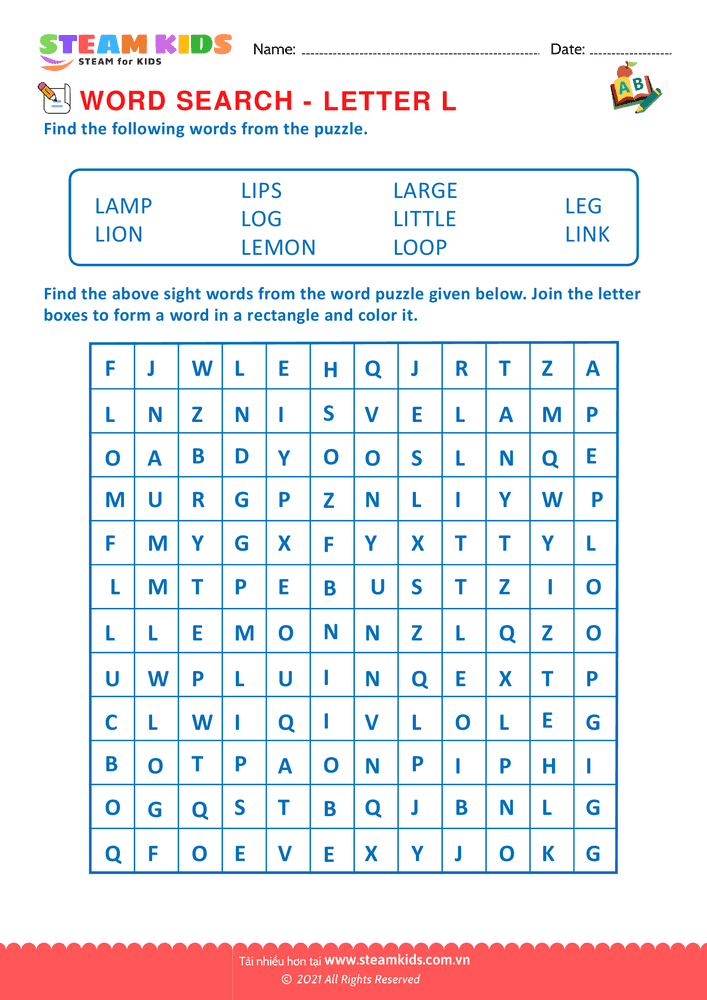 Bài tập tiếng anh - Word Search - BLetter L