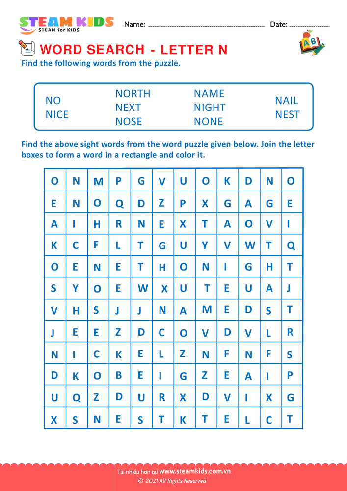 Bài tập tiếng anh - Word Search - BLetter N