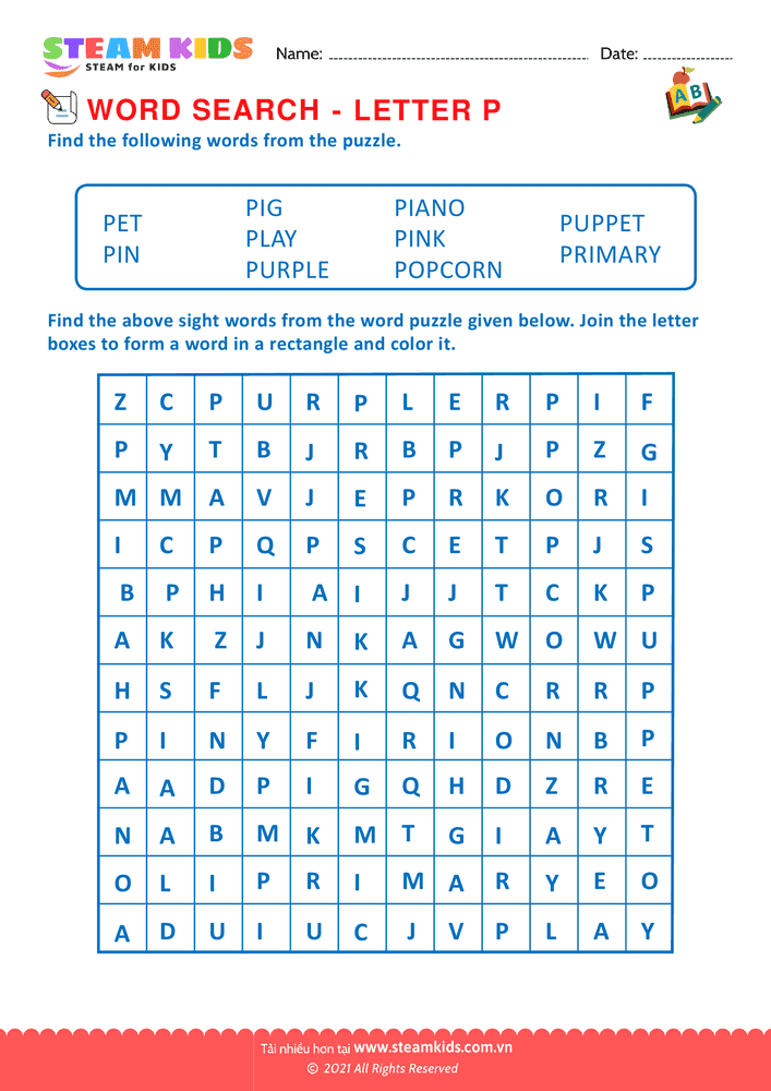 Bài tập tiếng anh - Word Search - BLetter P
