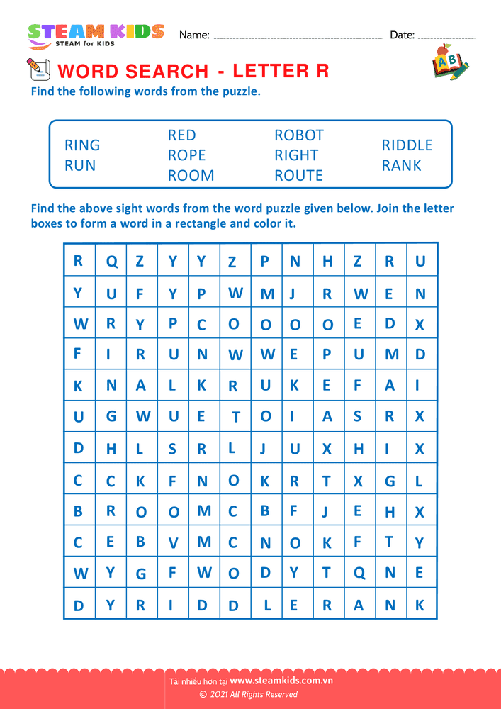 Bài tập tiếng anh - Word Search - BLetter R