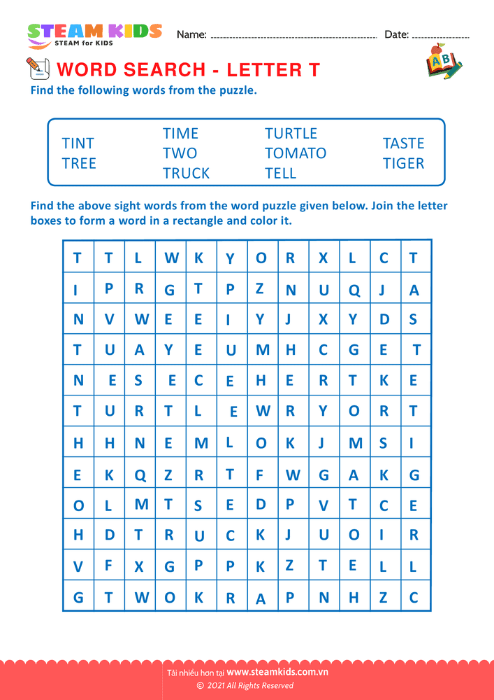 Bài tập tiếng anh - Word Search - BLetter T