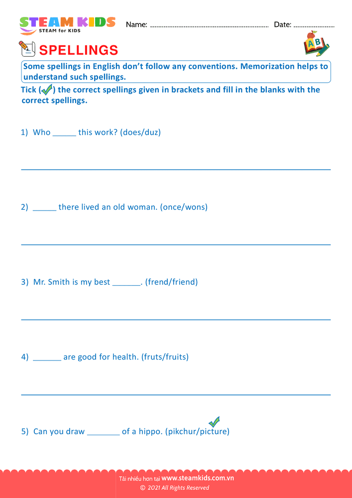 Bài tập tiếng anh - Irregular spellings - B2