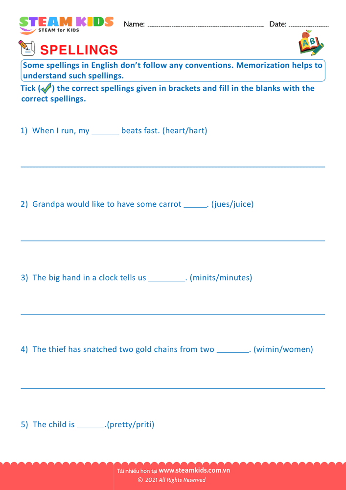 Bài tập tiếng anh - Irregular spellings - B3