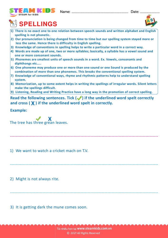 Bài tập tiếng anh - Conventional Spelling For Words - B1