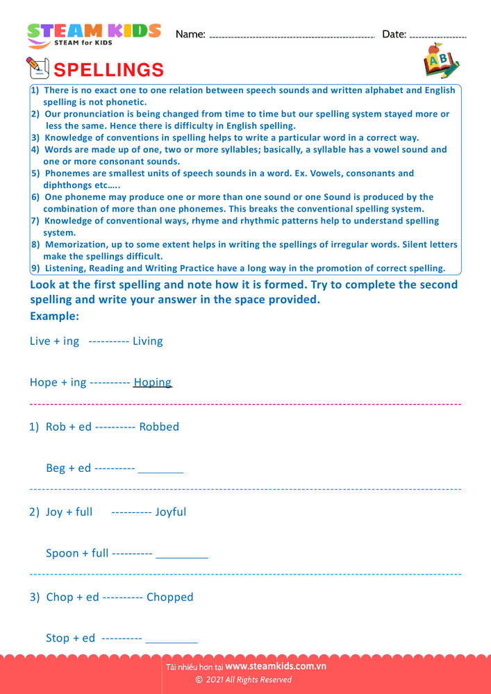 Bài tập tiếng anh - Conventional Spelling For Words - B9