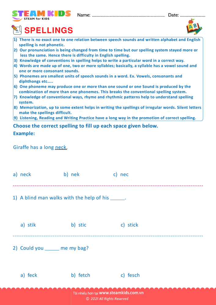 Bài tập tiếng anh - Conventional Spelling For Words - B11