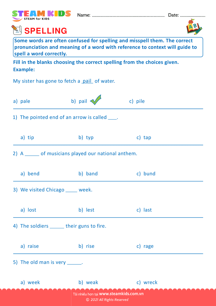 Bài tập tiếng anh - Spellings - B5