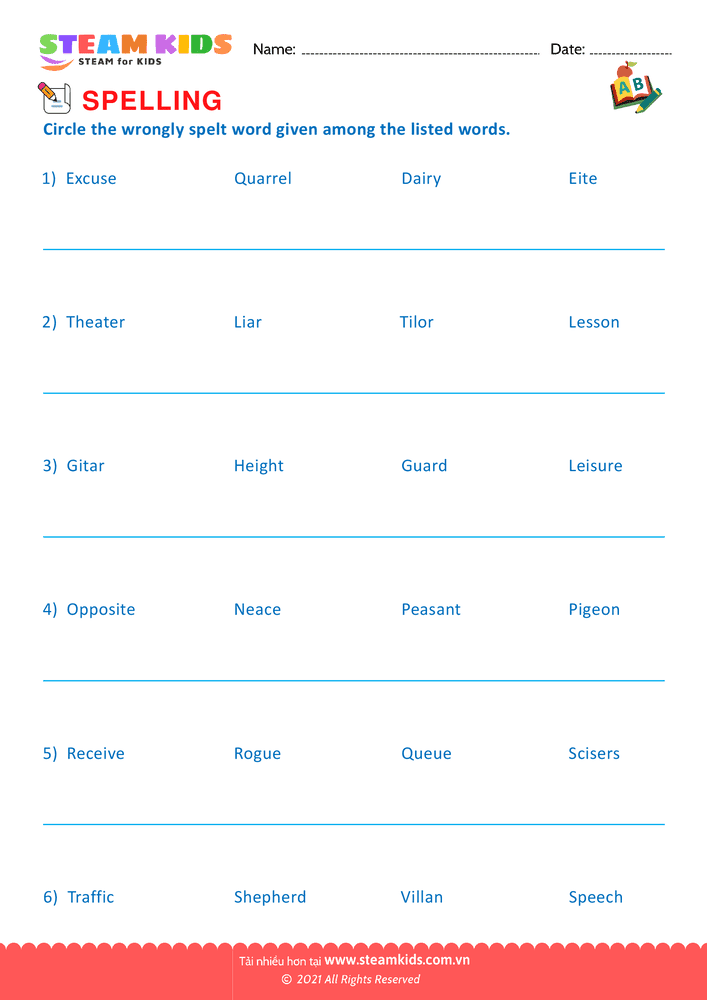 Bài tập tiếng anh - Spellings - B11