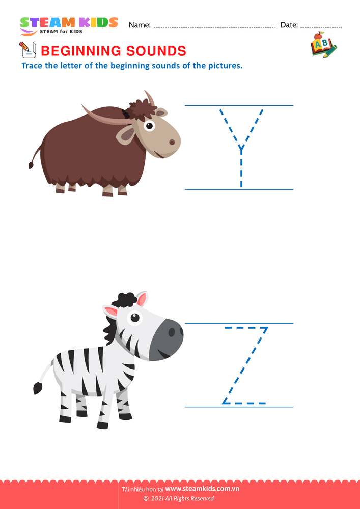 Bài tập tiếng anh - Beginning Sounds Y & Z