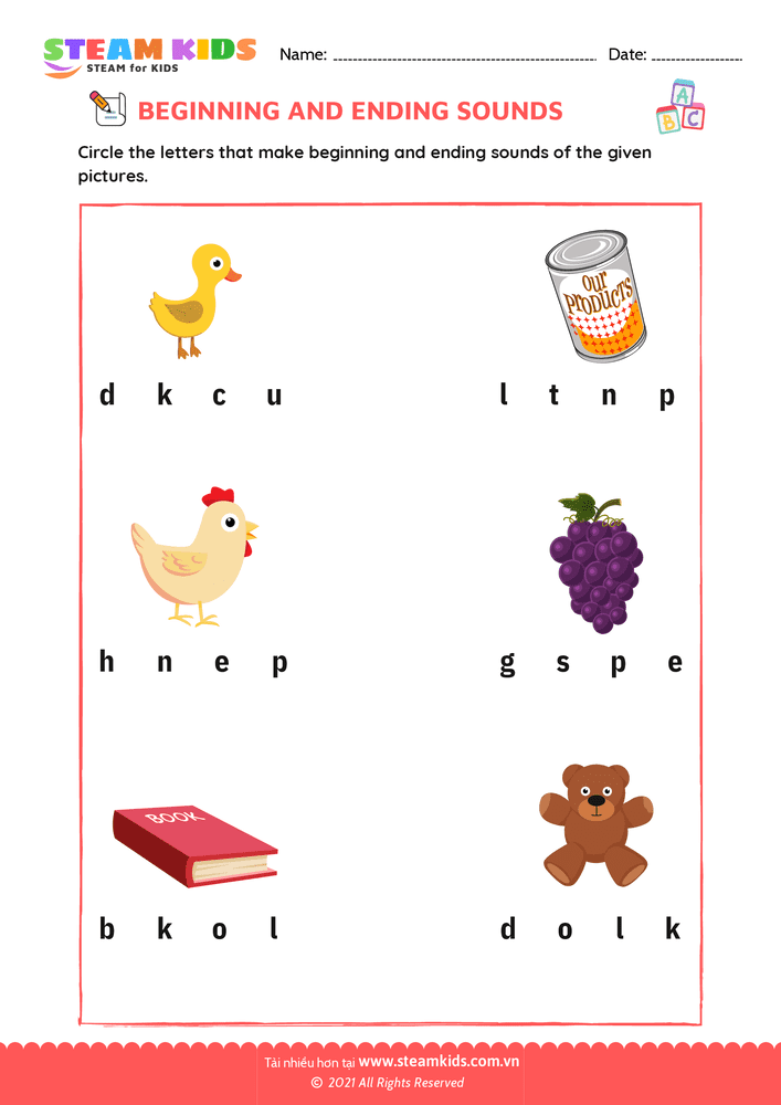 Bài tập tiếng anh - Beginning & Ending Sounds - B13