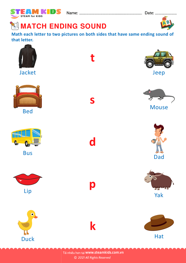 Bài tập tiếng anh - Match ending sounds - B3
