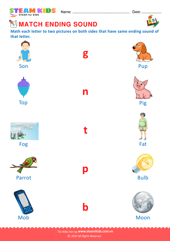 Bài tập tiếng anh - Match ending sounds - B7