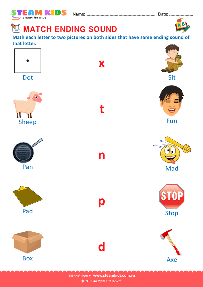 Bài tập tiếng anh - Match ending sounds - B11