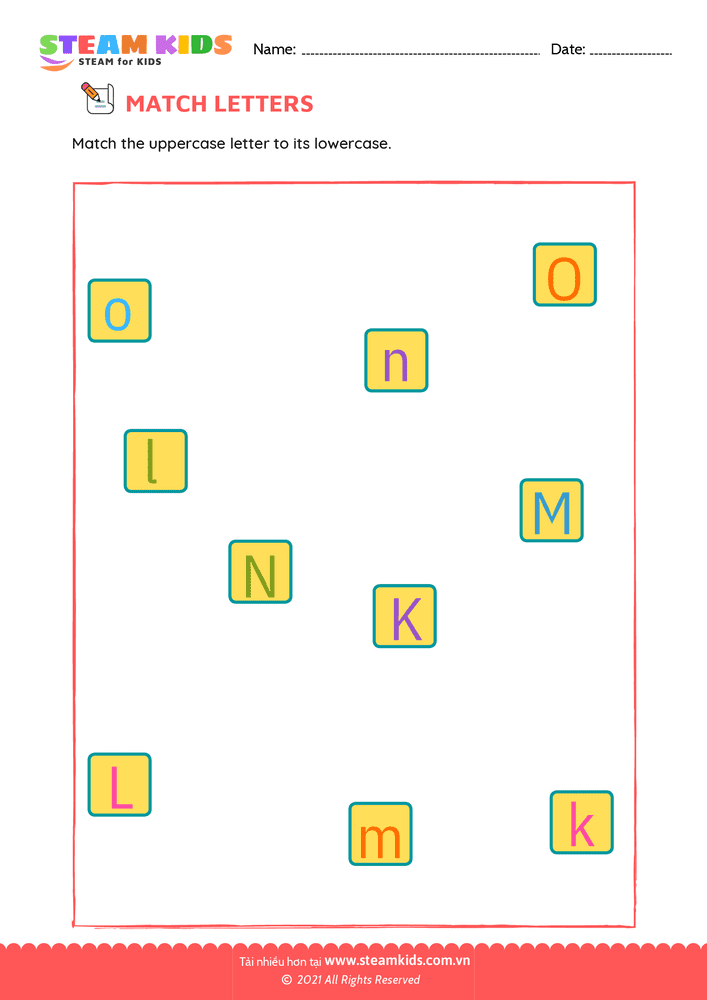 Bài tập tiếng anh - Match upper and lowercase letters k to o