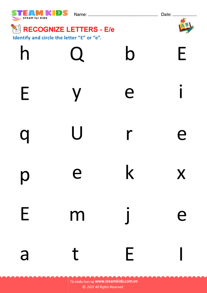 Bài tập tiếng anh - Recognize letter E