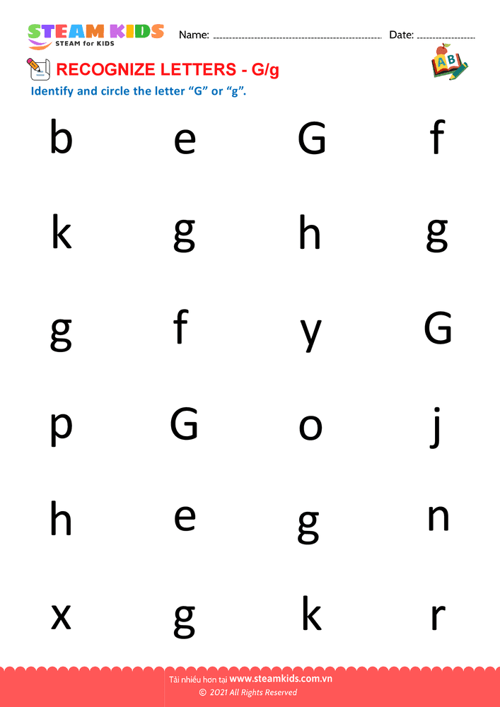 Bài tập tiếng anh - Recognize letter G
