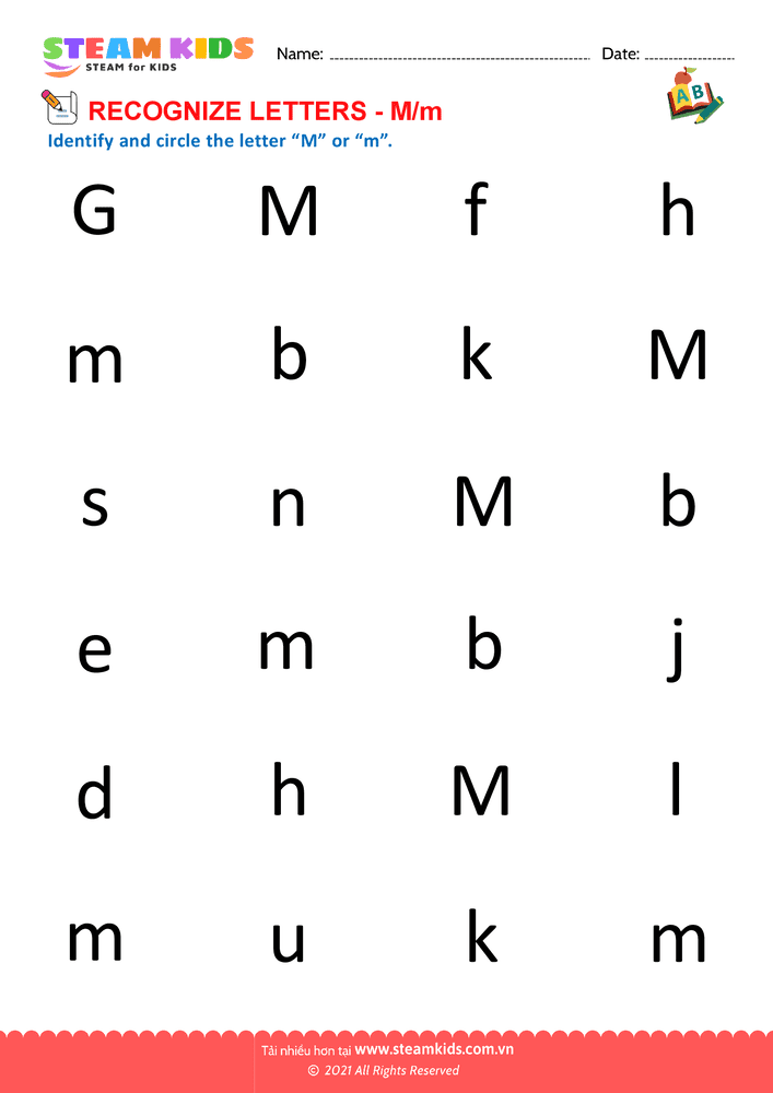 Bài tập tiếng anh - Recognize letter M