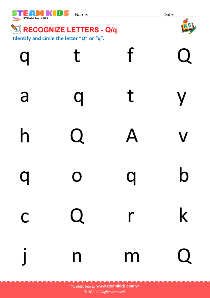 Bài tập tiếng anh - Recognize letter Q