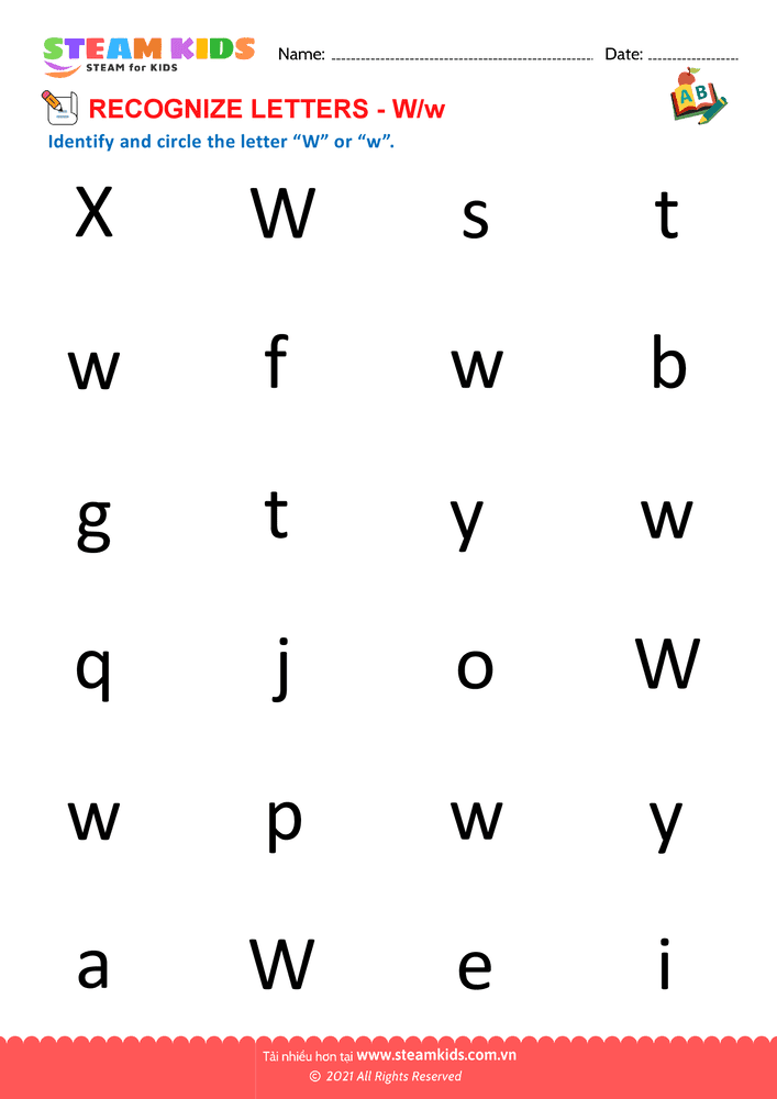 Bài tập tiếng anh - Recognize letter W