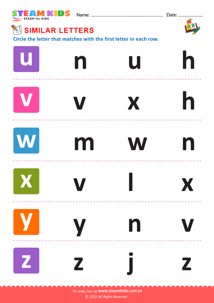 Bài tập tiếng anh - Letters that look similar lowercase u toz