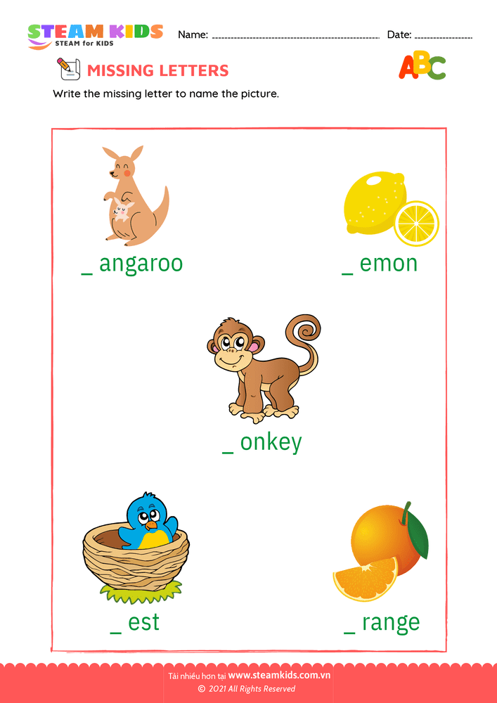 Bài tập tiếng anh - Missing letters - B8