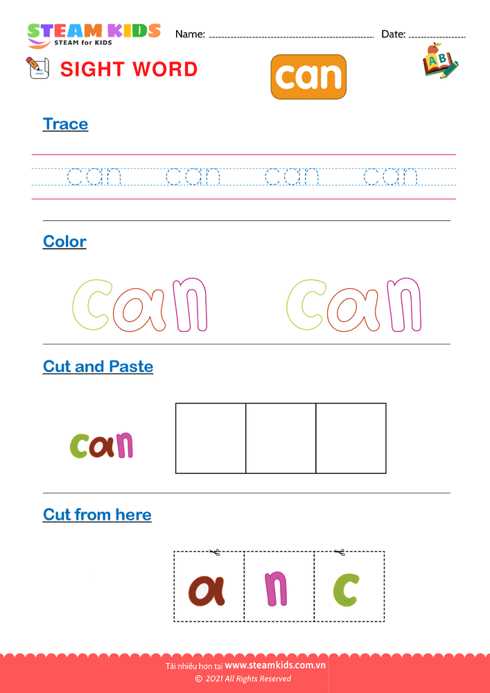 Bài tập tiếng anh - Sight Words ''can''