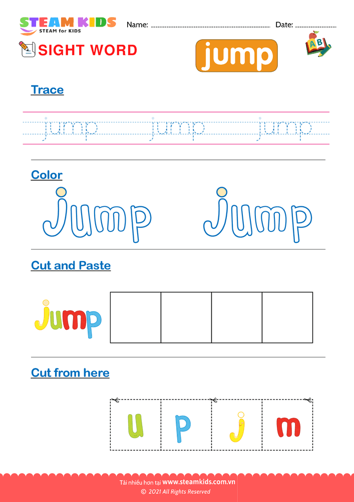 Bài tập tiếng anh - Sight Words ''jump''