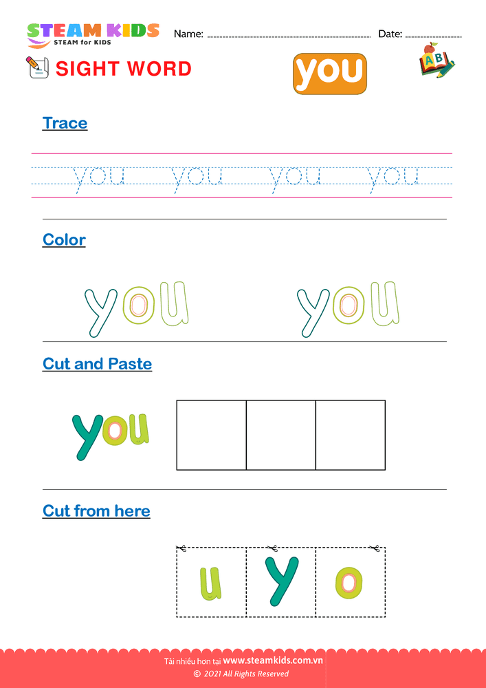 Bài tập tiếng anh - Sight Words ''you''