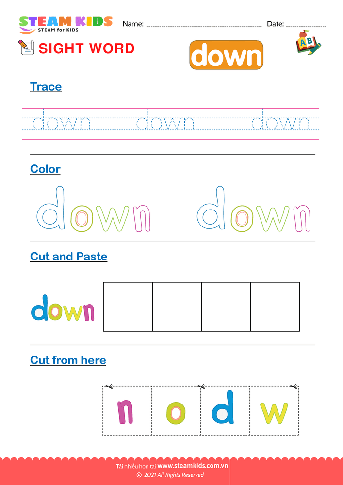 Bài tập tiếng anh - Sight Words ''duwn''