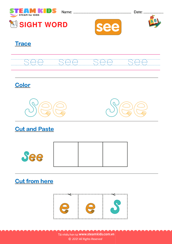 Bài tập tiếng anh - Sight Words ''see''