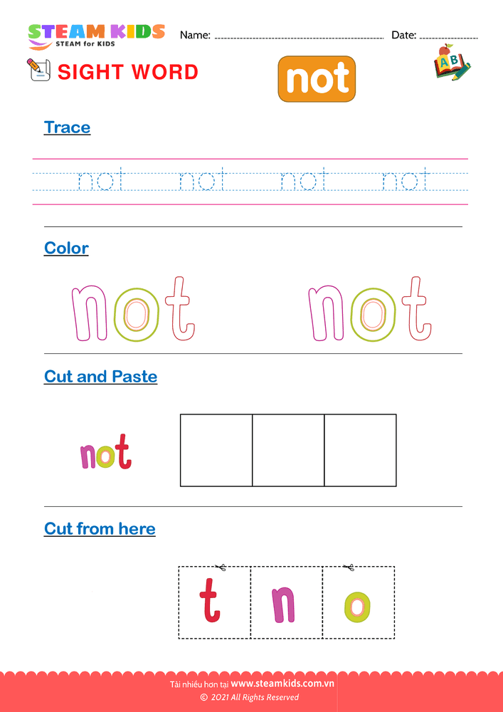 Bài tập tiếng anh - Sight Words ''not''