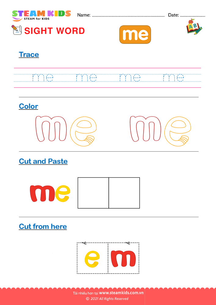 Bài tập tiếng anh - Sight Words ''me'