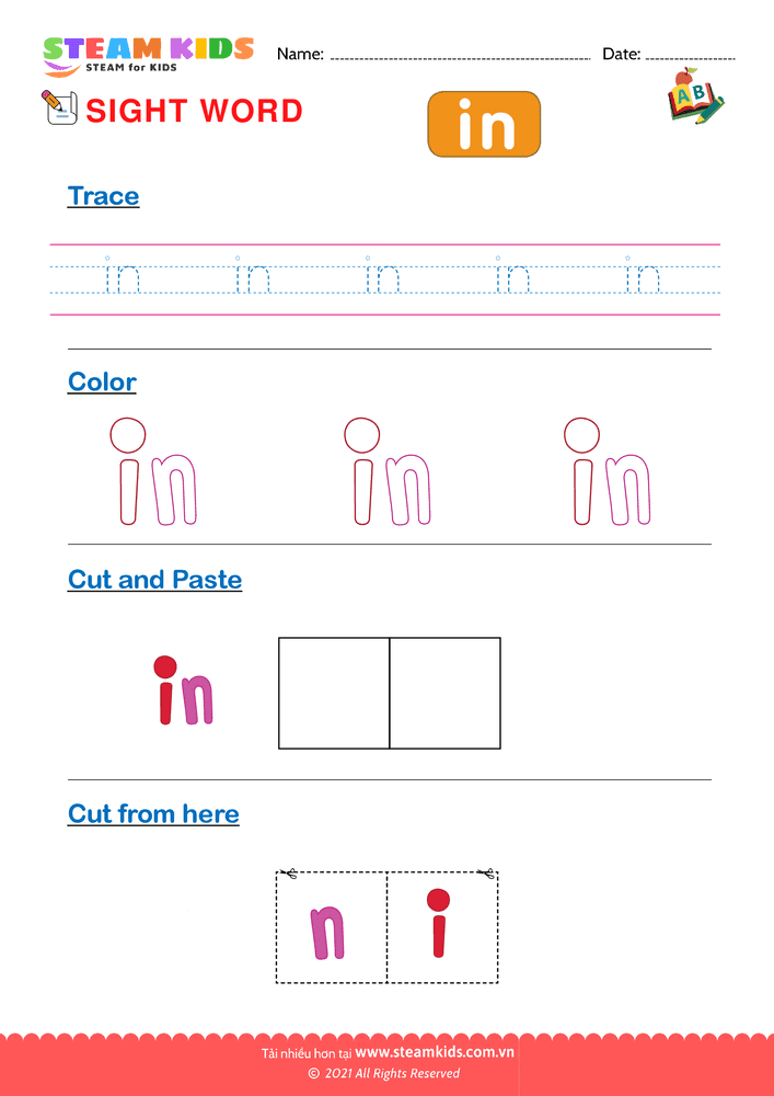 Bài tập tiếng anh - Sight Words ''in''