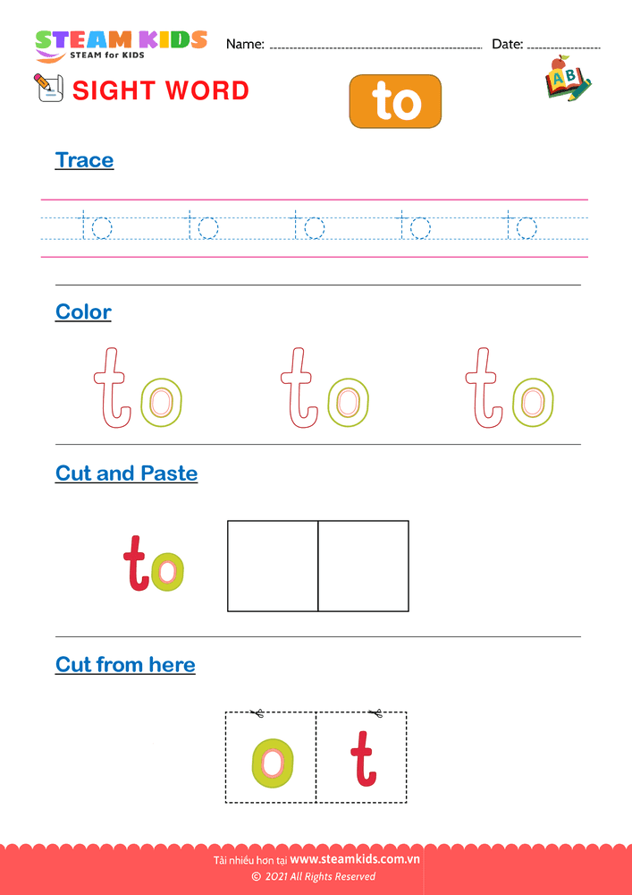 Bài tập tiếng anh - Sight Words ''to''